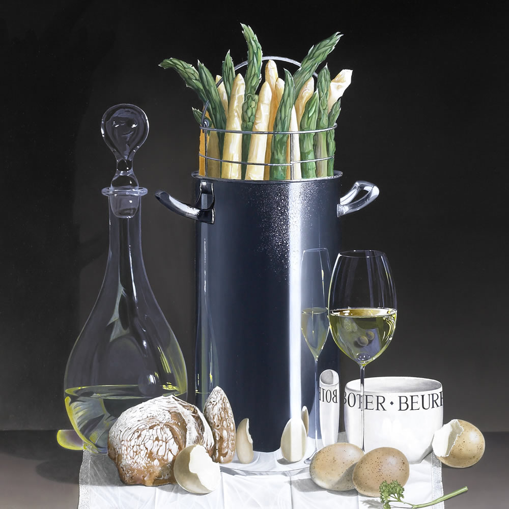 Cuvée : Asperges à la Flamande,  Olie op paneel, 100x80 cm