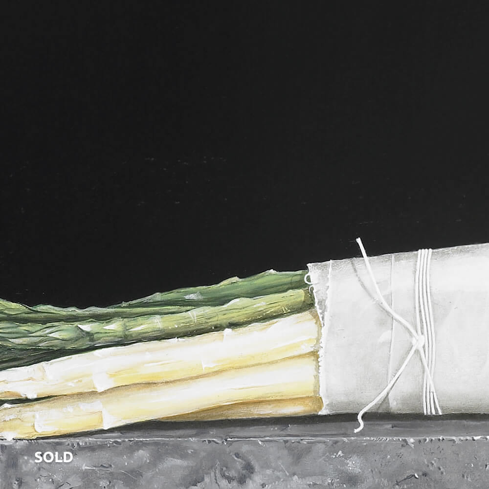 Asperges op een Blauwsteen, Olie op paneel, 29x42 cm