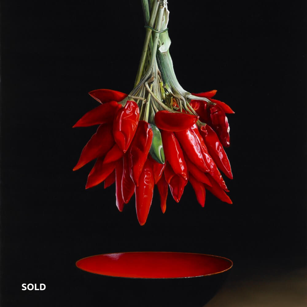 Dried Red Chili Peppers with a Red Japanese Bowl